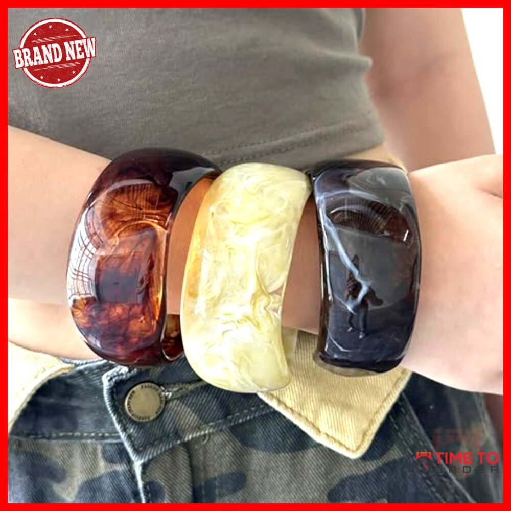 Chunky Resin Bangle Bracelet Set, Stackable Wide … - image 6